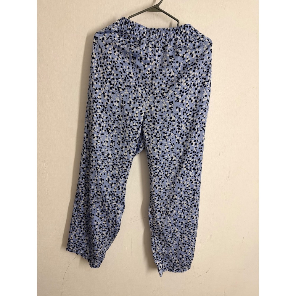Uniqlo Blue Floral Satin Pants XL Elastic Waist Ditsy Flower Print 455427